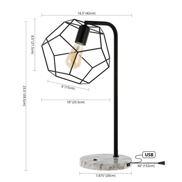 Penta 23.5" Industrial Farmhouse Head-Adjustable Iron LED Task Lamp with USB Charging Port - JONATHAN Y